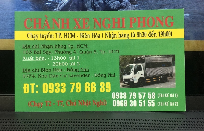 Chành xe Nghi Phong tuyến TP.HCM – Biên Hòa: Thông tin gửi và nhận hàng