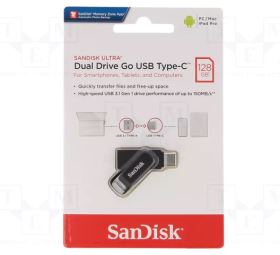 USB SanDisk Ultra Dual Drive Go 128GB – USB 3.2, 2 Đầu Type-C & Type-A, Thiết Kế Xoay, Màu Đen (SDDDC3-128G-G46)