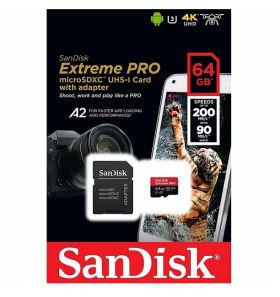 Thẻ nhớ SanDisk Extreme Pro 64GB microSDXC – A2, V30, tốc độ 200MB/s, kèm SD adapter, bảo hành chính hãng (SDSQXCU-064G-GN6MA)